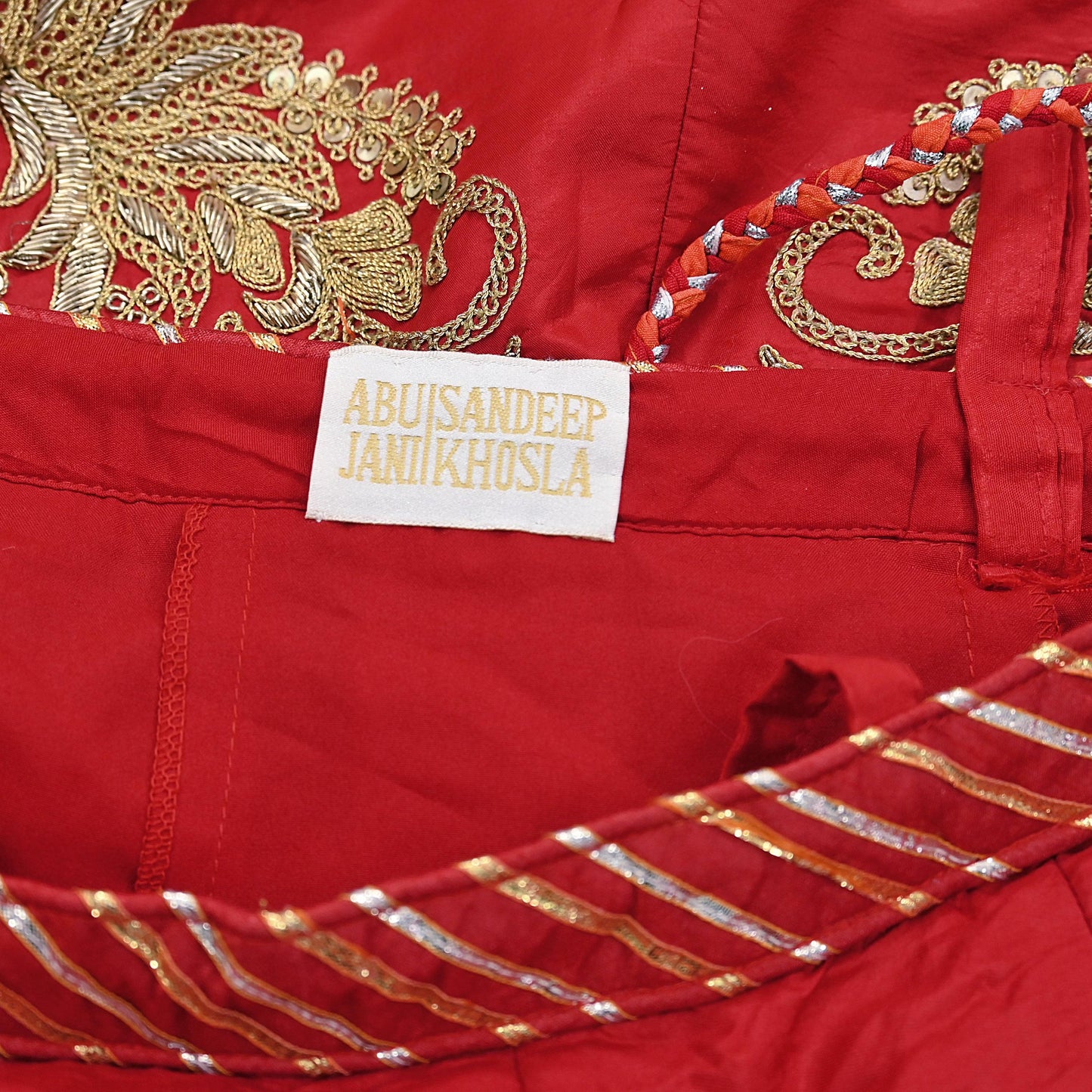 Indian Vintage Red Raw Silk Bridal Skirt, Gota patti Work Lehenga, Hand Embroidered Wedding Wear, Designer Abu Jani Festive Outfit