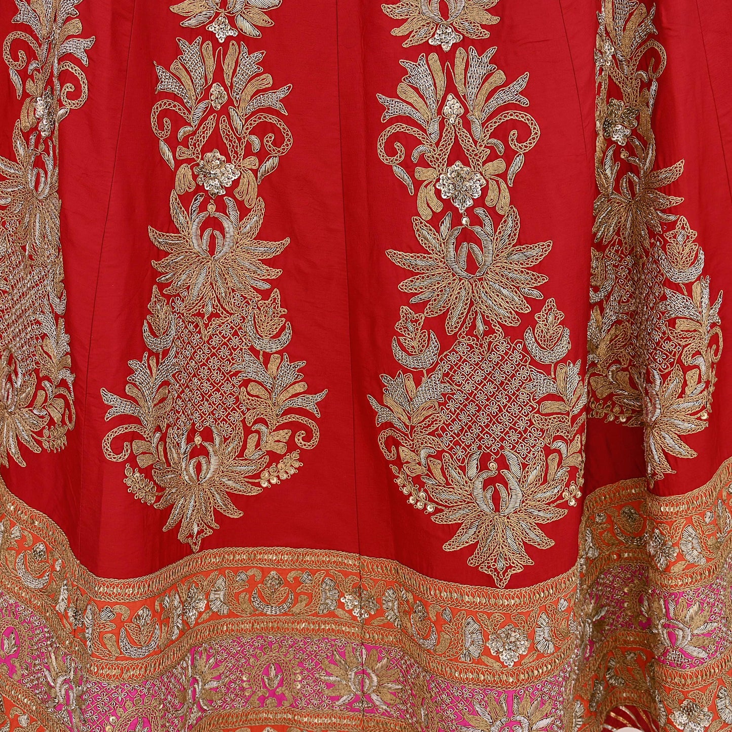 Indian Vintage Red Raw Silk Bridal Skirt, Gota patti Work Lehenga, Hand Embroidered Wedding Wear, Designer Abu Jani Festive Outfit