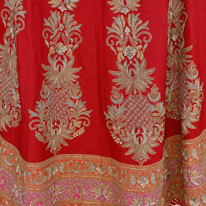 Indian Vintage Red Raw Silk Bridal Skirt, Gota patti Work Lehenga, Hand Embroidered Wedding Wear, Designer Abu Jani Festive Outfit