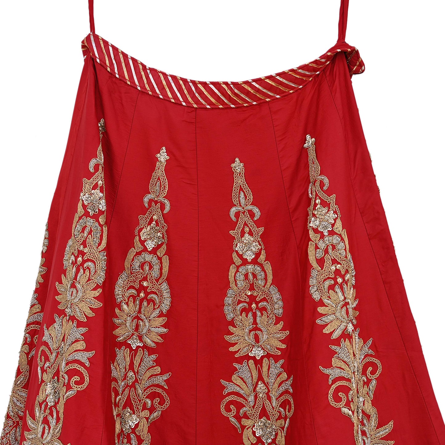 Indian Vintage Red Raw Silk Bridal Skirt, Gota patti Work Lehenga, Hand Embroidered Wedding Wear, Designer Abu Jani Festive Outfit