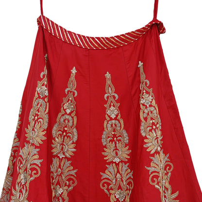 Indian Vintage Red Raw Silk Bridal Skirt, Gota patti Work Lehenga, Hand Embroidered Wedding Wear, Designer Abu Jani Festive Outfit