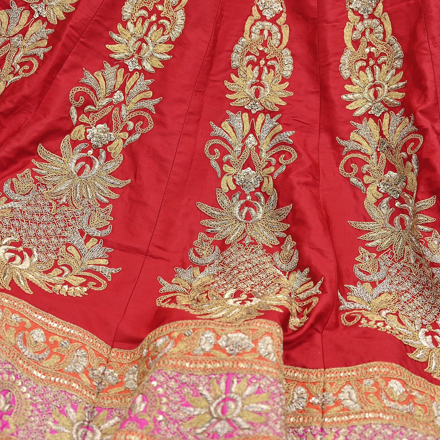 Indian Vintage Red Raw Silk Bridal Skirt, Gota patti Work Lehenga, Hand Embroidered Wedding Wear, Designer Abu Jani Festive Outfit