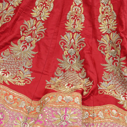 Indian Vintage Red Raw Silk Bridal Skirt, Gota patti Work Lehenga, Hand Embroidered Wedding Wear, Designer Abu Jani Festive Outfit