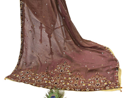 Indian Pre-owned Heavy Beige & maroon Organza/Pure Satin silk Hand Embroidered Lehenga/Dupatta/Choli Designer By Tarun Tahiliani