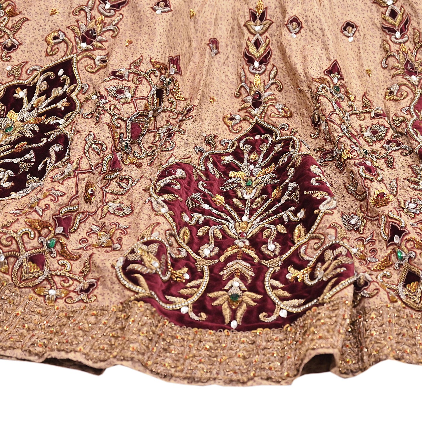 Party wear Heavy Beige Pure Satin Silk Hand Embroidered Lehenga Skirt by Designer Tarun Tahiliani Bridal Wear Indian Couture Fashion