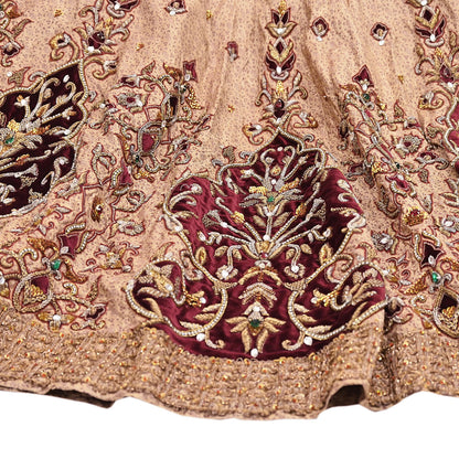 Party wear Heavy Beige Pure Satin Silk Hand Embroidered Lehenga Skirt by Designer Tarun Tahiliani Bridal Wear Indian Couture Fashion
