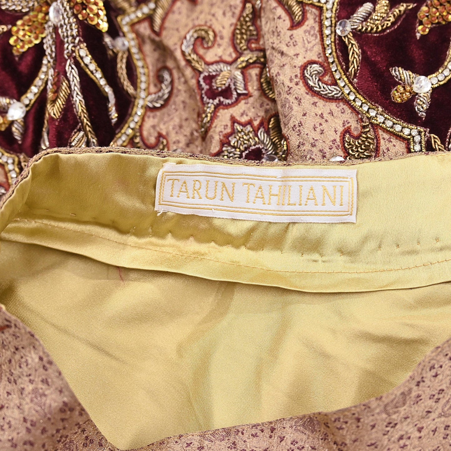 Party wear Heavy Beige Pure Satin Silk Hand Embroidered Lehenga Skirt by Designer Tarun Tahiliani Bridal Wear Indian Couture Fashion