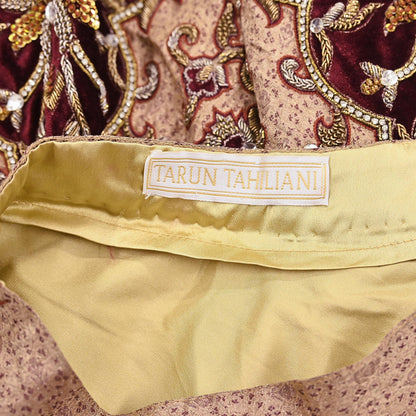 Party wear Heavy Beige Pure Satin Silk Hand Embroidered Lehenga Skirt by Designer Tarun Tahiliani Bridal Wear Indian Couture Fashion