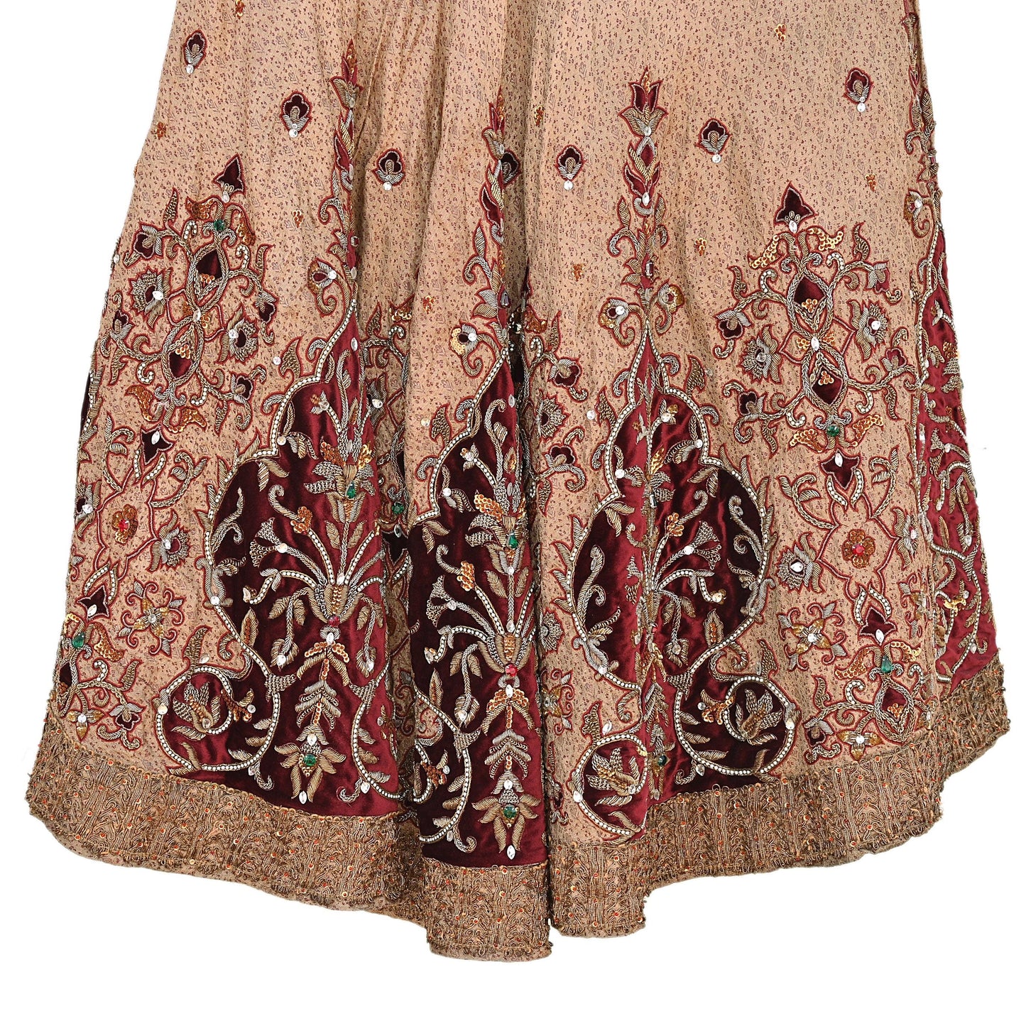 Party wear Heavy Beige Pure Satin Silk Hand Embroidered Lehenga Skirt by Designer Tarun Tahiliani Bridal Wear Indian Couture Fashion