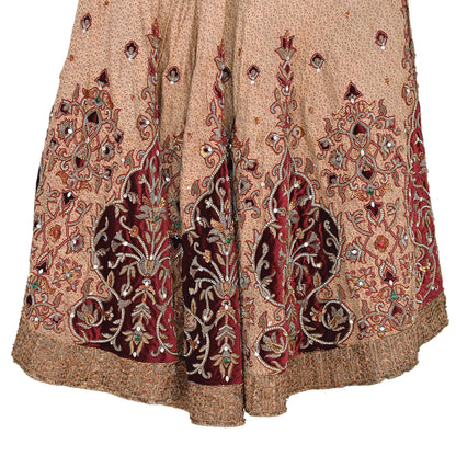 Party wear Heavy Beige Pure Satin Silk Hand Embroidered Lehenga Skirt by Designer Tarun Tahiliani Bridal Wear Indian Couture Fashion