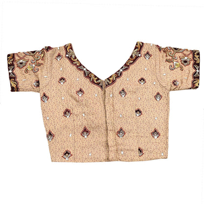 Indian Pre-owned Beige Satin Silk Hand Embroidered By Designer Tarun Tahiliani Blouse/Top/Crop M Size Party wear Bollywood