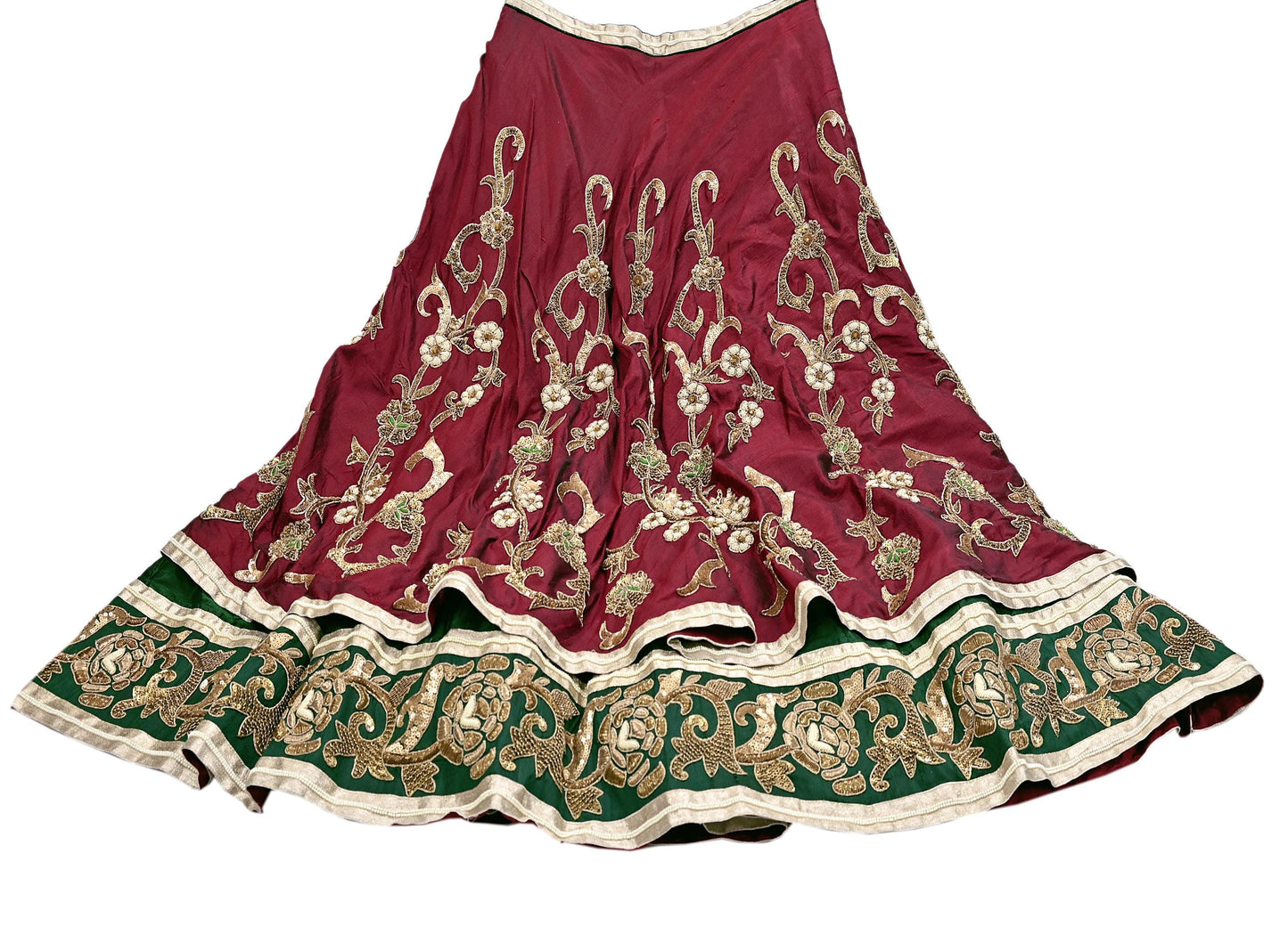 Party wear Heavy Maroon Raw Silk Hand Embroidered Lehenga Skirt by Designer Anamika Khanna Bridal Wear Indian Couture Fashion