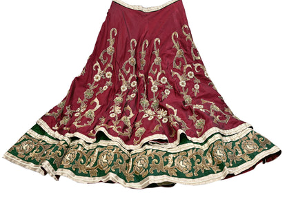 Party wear Heavy Maroon Raw Silk Hand Embroidered Lehenga Skirt by Designer Anamika Khanna Bridal Wear Indian Couture Fashion