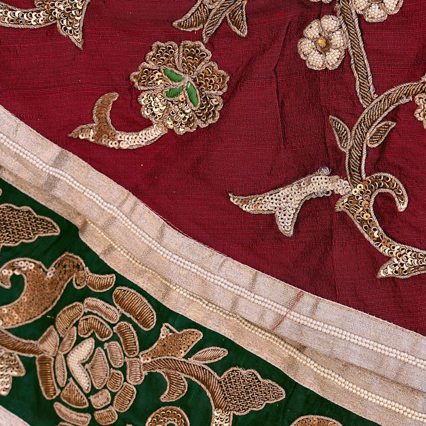 Party wear Heavy Maroon Raw Silk Hand Embroidered Lehenga Skirt by Designer Anamika Khanna Bridal Wear Indian Couture Fashion