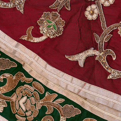 Party wear Heavy Maroon Raw Silk Hand Embroidered Lehenga Skirt by Designer Anamika Khanna Bridal Wear Indian Couture Fashion