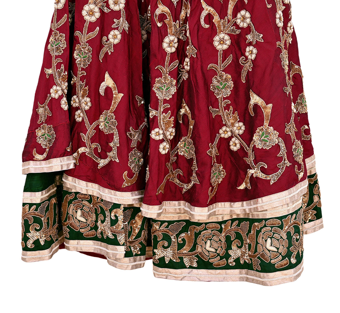 Party wear Heavy Maroon Raw Silk Hand Embroidered Lehenga Skirt by Designer Anamika Khanna Bridal Wear Indian Couture Fashion