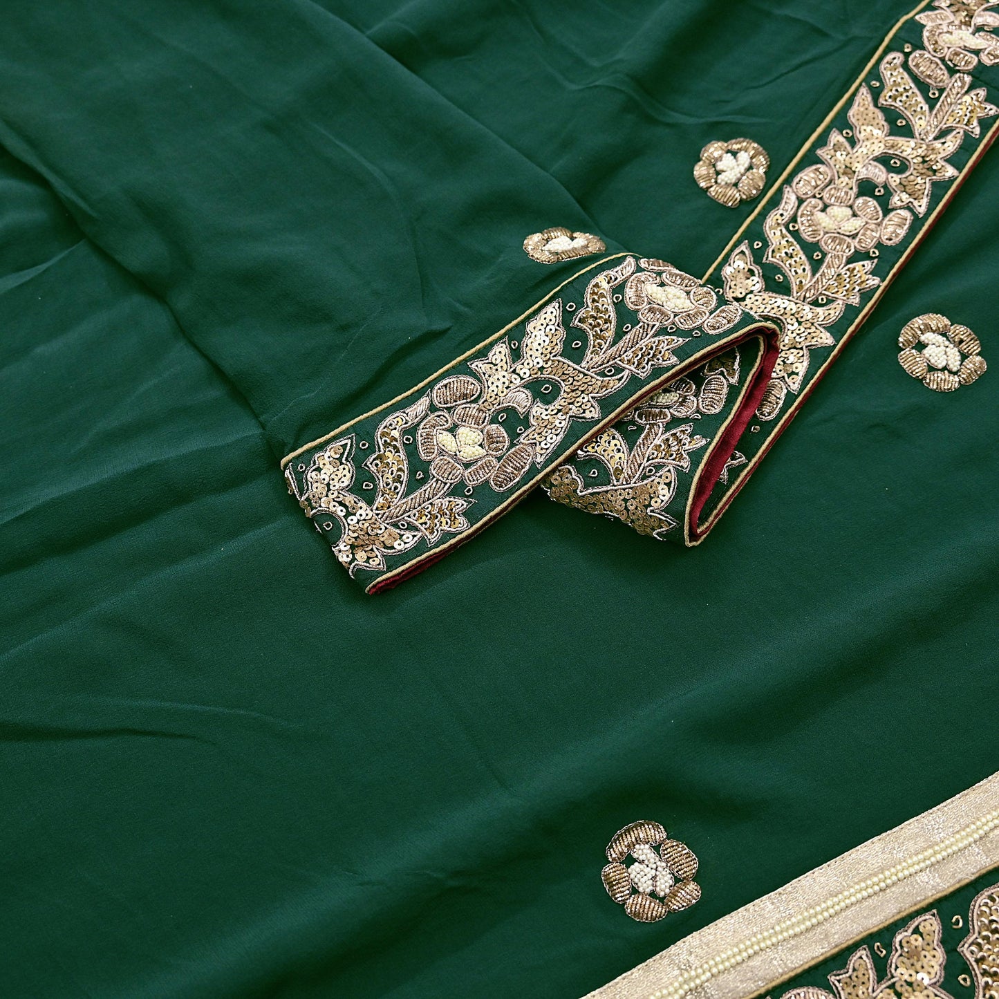 Indian Vintage Heavy Bottle Green Pure Georgette Silk Hand Embroidered Dupatta Designer By Anamika Khanna Bridal Wear Dabka Veil Hijab