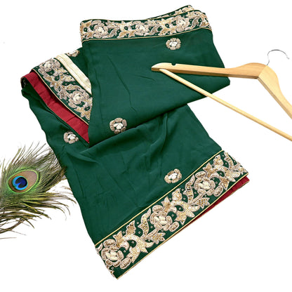 Indian Vintage Heavy Bottle Green Pure Georgette Silk Hand Embroidered Dupatta Designer By Anamika Khanna Bridal Wear Dabka Veil Hijab