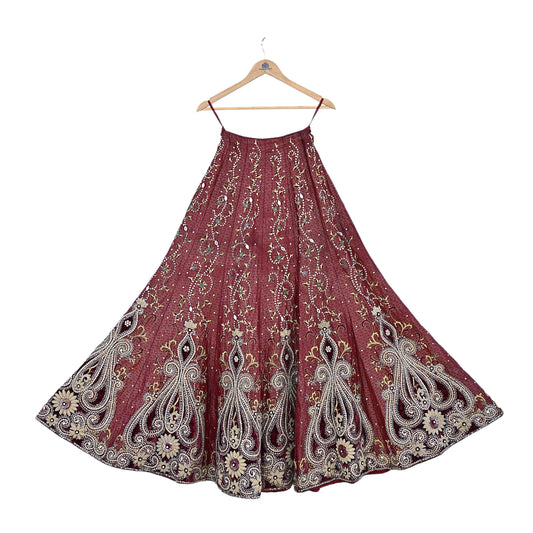 Party wear Heavy Maroon Pure Satin Silk Hand Embroidered Brocade Lehenga Skirt by Designer Tarun Tahiliani Bridal Wear Fashion