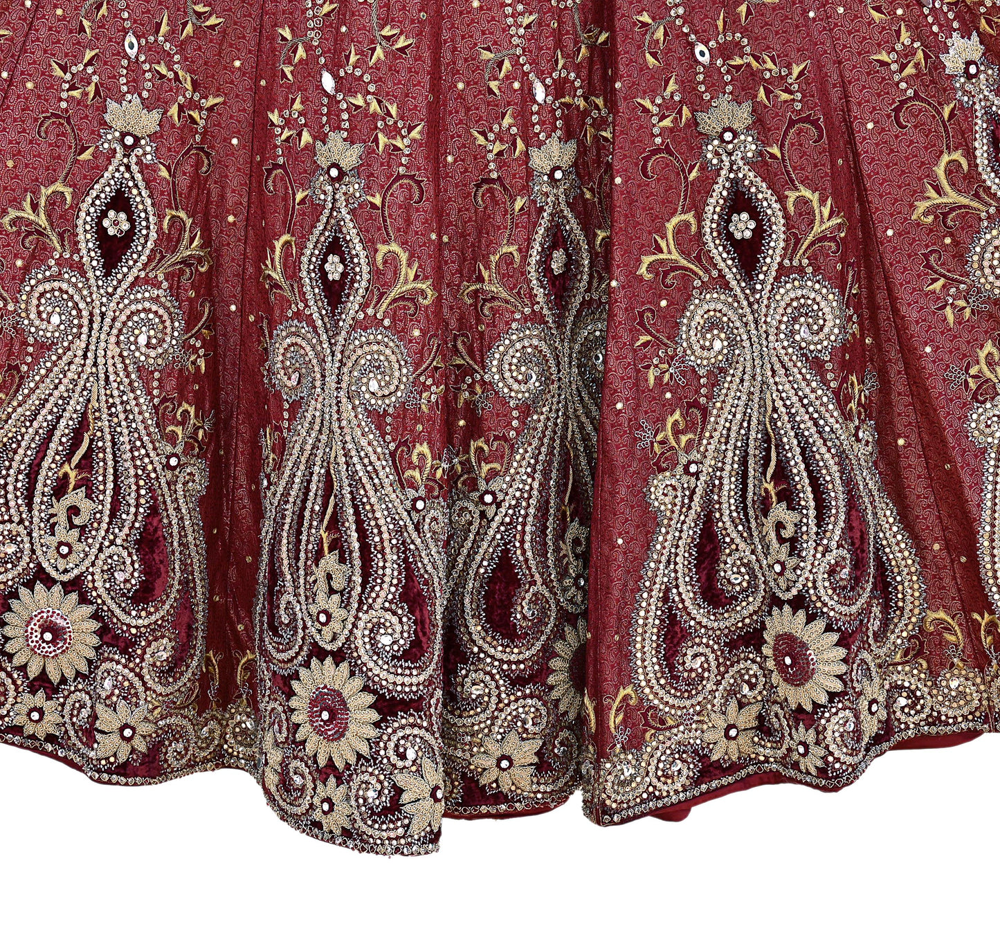 Party wear Heavy Maroon Pure Satin Silk Hand Embroidered Brocade Lehenga Skirt by Designer Tarun Tahiliani Bridal Wear Fashion