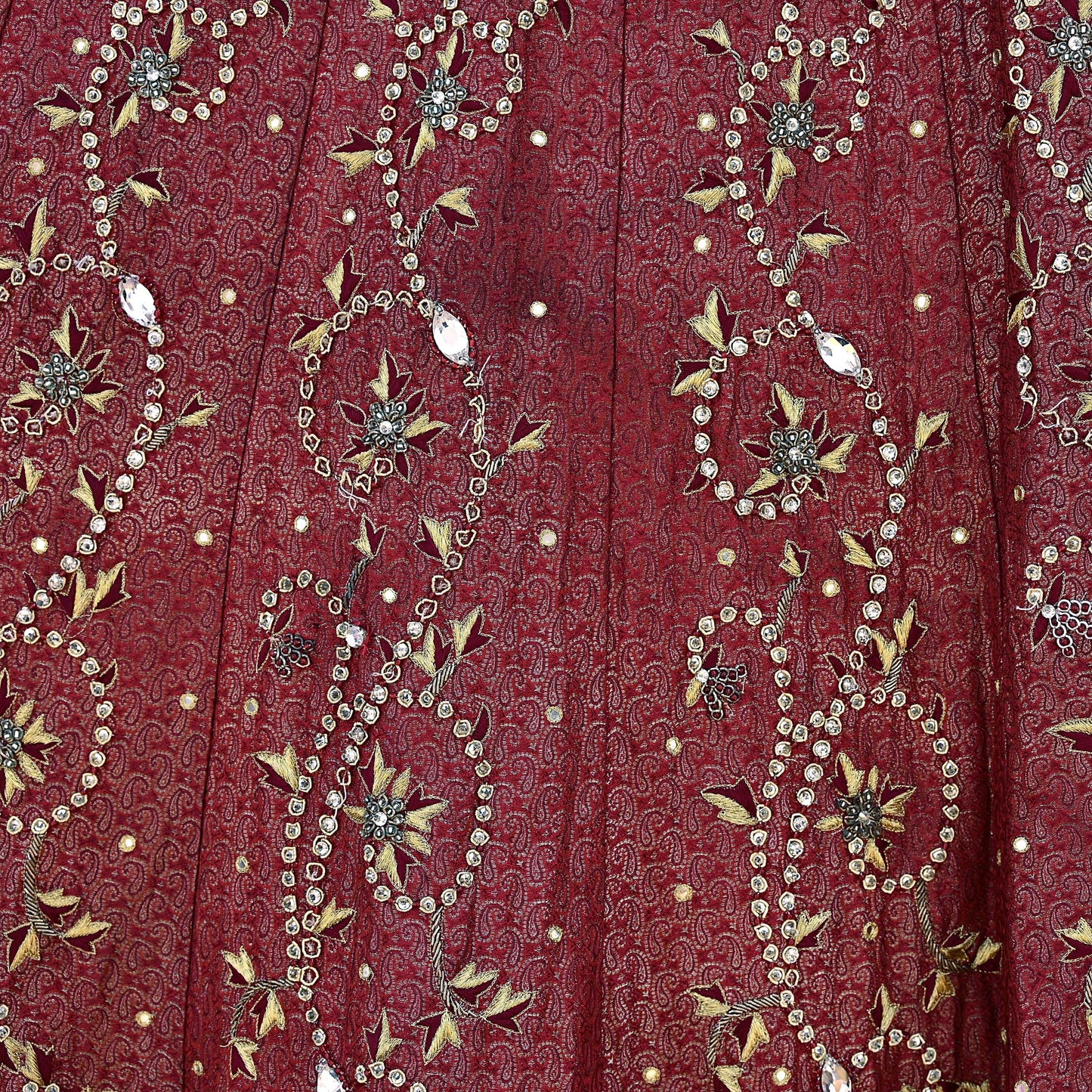 Party wear Heavy Maroon Pure Satin Silk Hand Embroidered Brocade Lehenga Skirt by Designer Tarun Tahiliani Bridal Wear Fashion
