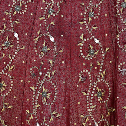 Party wear Heavy Maroon Pure Satin Silk Hand Embroidered Brocade Lehenga Skirt by Designer Tarun Tahiliani Bridal Wear Fashion