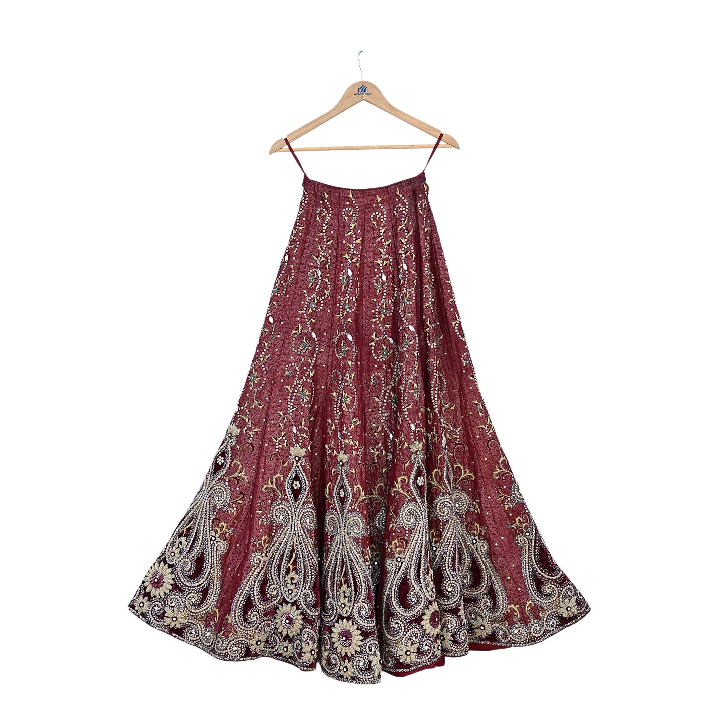 Party wear Heavy Maroon Pure Satin Silk Hand Embroidered Brocade Lehenga Skirt by Designer Tarun Tahiliani Bridal Wear Fashion