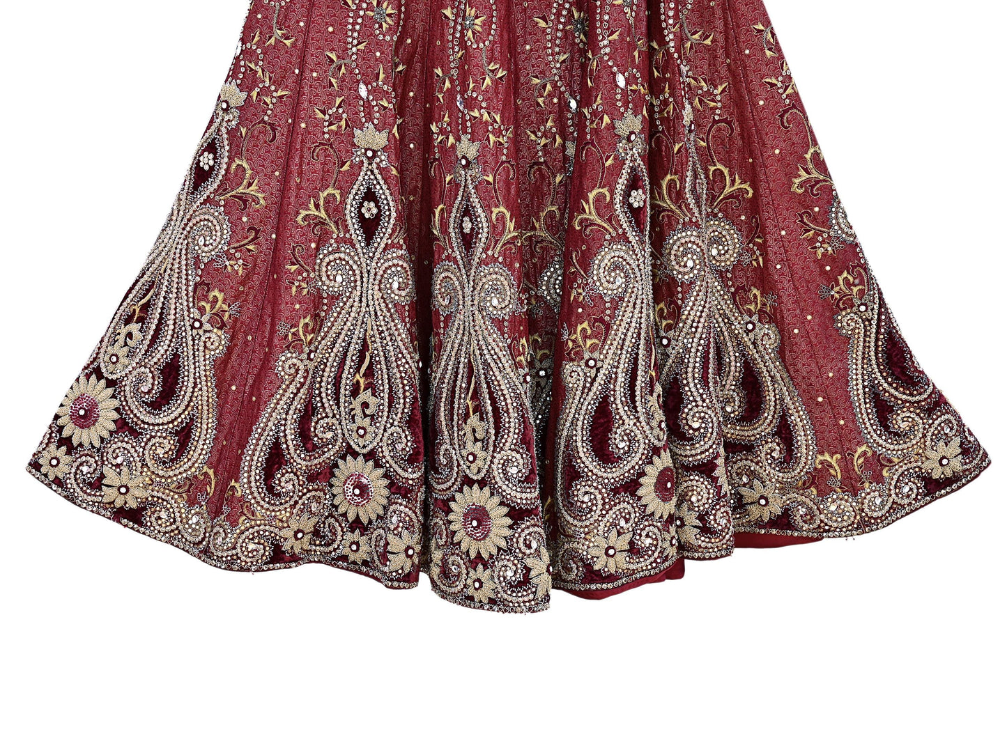 Party wear Heavy Maroon Pure Satin Silk Hand Embroidered Brocade Lehenga Skirt by Designer Tarun Tahiliani Bridal Wear Fashion