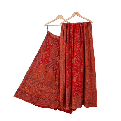 Indian Pre-owned Orange & Red Pure Silk Hand Embroidered Ritu Kumar Designer Lehenga 3pcs Set Ethnic Bollywood Party Wear