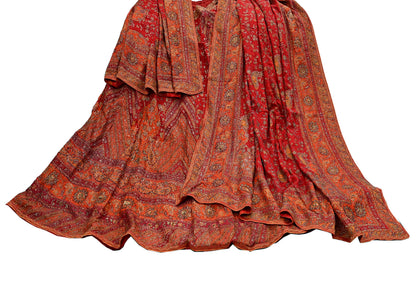 Indian Pre-owned Orange & Red Pure Silk Hand Embroidered Ritu Kumar Designer Lehenga 3pcs Set Ethnic Bollywood Party Wear