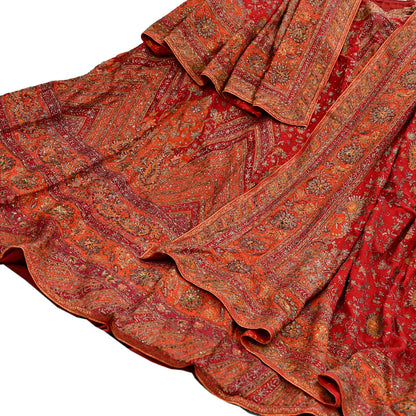 Indian Pre-owned Orange & Red Pure Silk Hand Embroidered Ritu Kumar Designer Lehenga 3pcs Set Ethnic Bollywood Party Wear