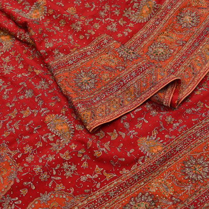 Indian Vintage Heavy Orange & Red Dupatta Pure Silk Long Stole Hand Embroidered Designer By Ritu Kumar Scarves Scarf Zari Zardozi