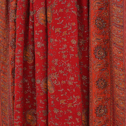 Indian Vintage Heavy Orange & Red Dupatta Pure Silk Long Stole Hand Embroidered Designer By Ritu Kumar Scarves Scarf Zari Zardozi
