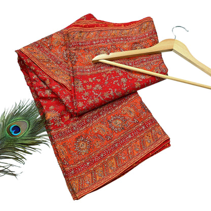 Indian Vintage Heavy Orange & Red Dupatta Pure Silk Long Stole Hand Embroidered Designer By Ritu Kumar Scarves Scarf Zari Zardozi