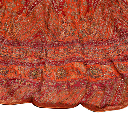 Indian Pre-owned Red & Orange Pure Silk Hand Embroidered Ritu Kumar Designer Lehenga/Skirt Ethnic Bollywood Party Wear