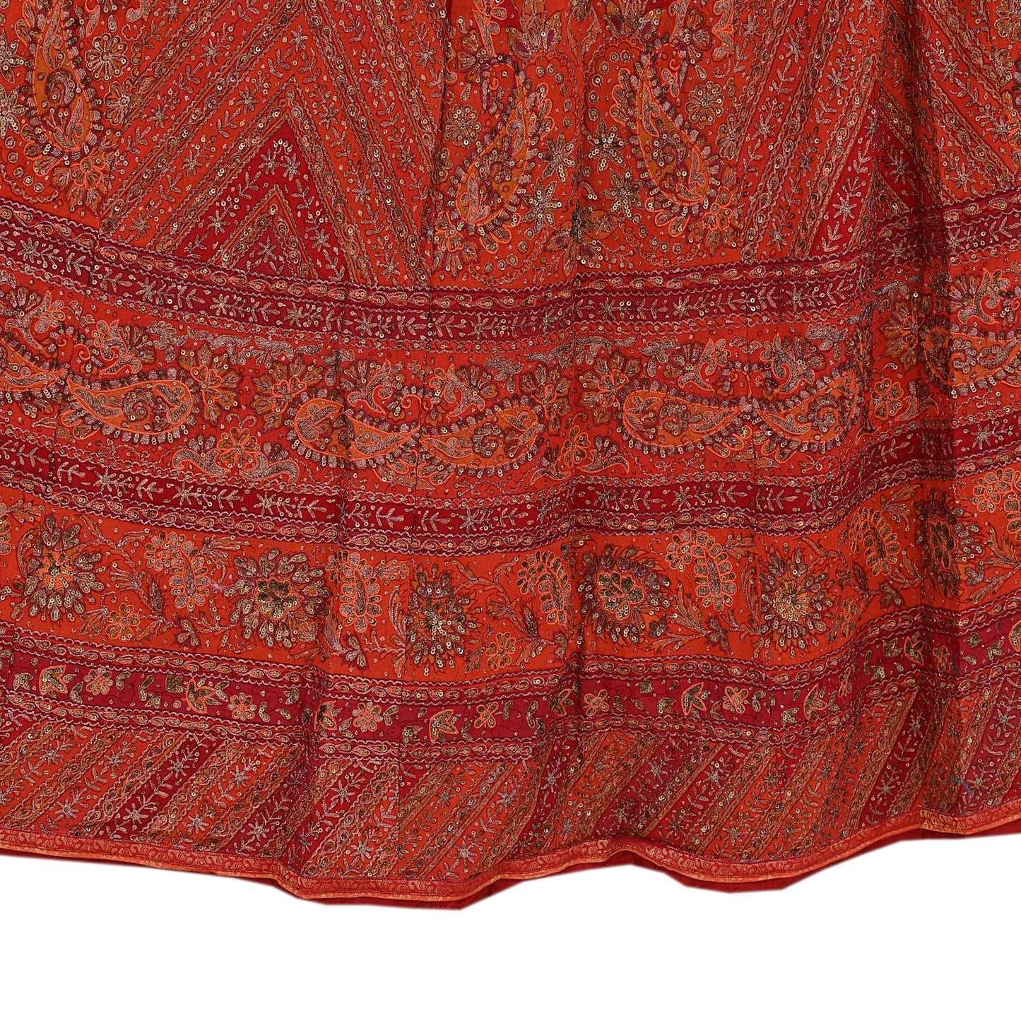 Indian Pre-owned Red & Orange Pure Silk Hand Embroidered Ritu Kumar Designer Lehenga/Skirt Ethnic Bollywood Party Wear