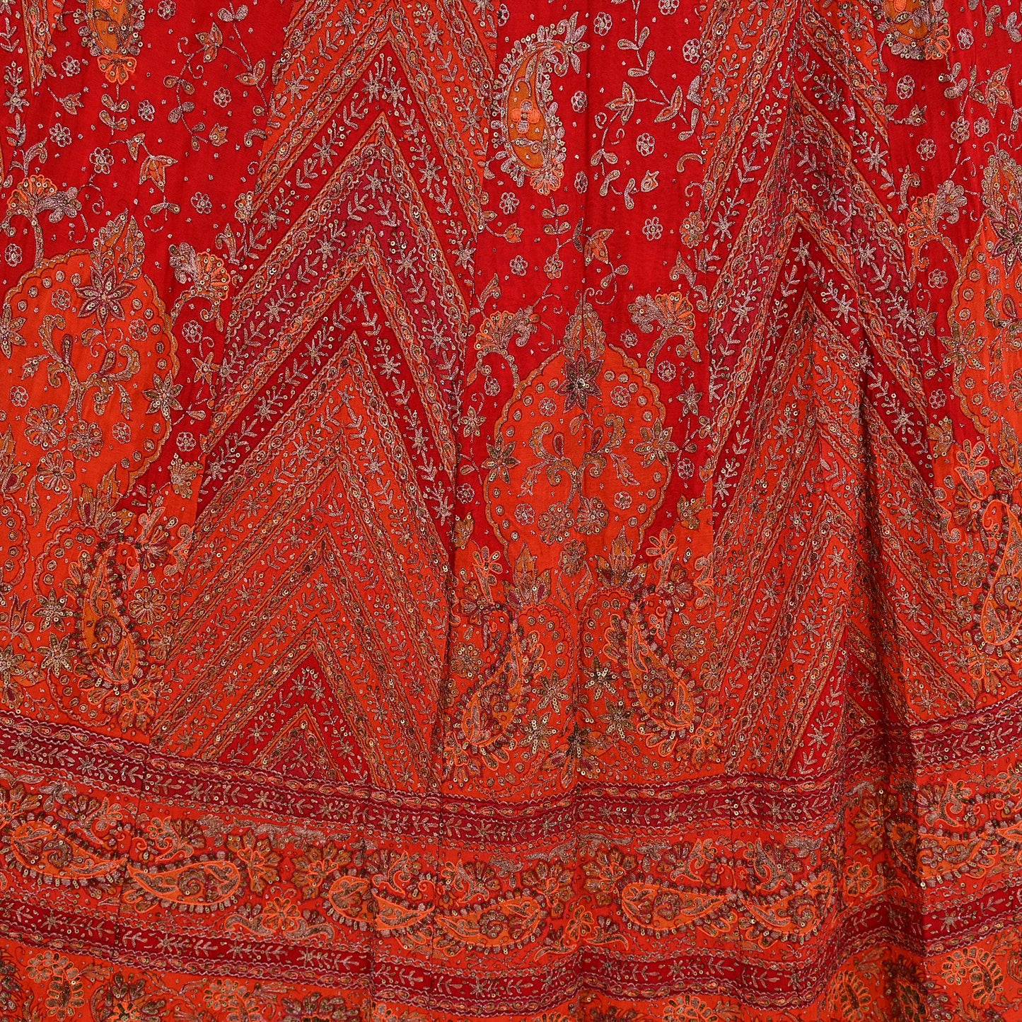 Indian Pre-owned Red & Orange Pure Silk Hand Embroidered Ritu Kumar Designer Lehenga/Skirt Ethnic Bollywood Party Wear