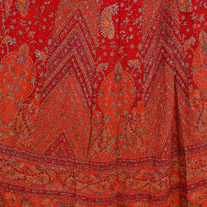 Indian Pre-owned Red & Orange Pure Silk Hand Embroidered Ritu Kumar Designer Lehenga/Skirt Ethnic Bollywood Party Wear