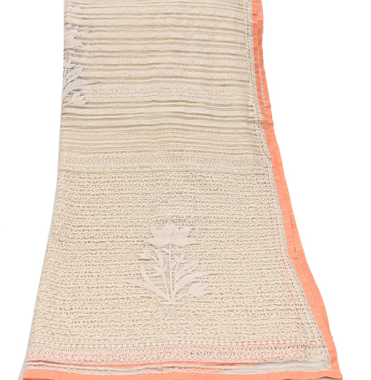 Indian Vintage ivory Dupatta Organza Long Stole woven Scarves Veil Soft Floral Design Wrap Boho Party wear