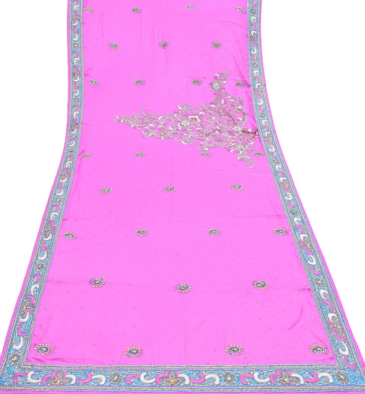 Indian Vintage Heavy Pink Dupatta Pure silk Long Stole Hand Embroidered Hijab Scarves Veil Wrap Zardozi Dabka