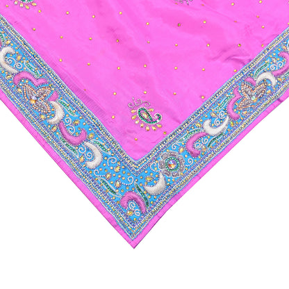Indian Vintage Heavy Pink Dupatta Pure silk Long Stole Hand Embroidered Hijab Scarves Veil Wrap Zardozi Dabka