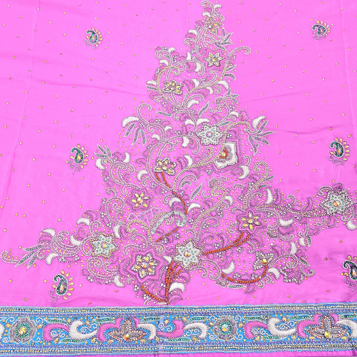 Indian Vintage Heavy Pink Dupatta Pure silk Long Stole Hand Embroidered Hijab Scarves Veil Wrap Zardozi Dabka