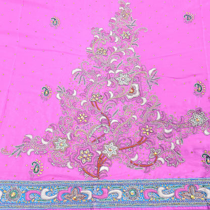 Indian Vintage Heavy Pink Dupatta Pure silk Long Stole Hand Embroidered Hijab Scarves Veil Wrap Zardozi Dabka