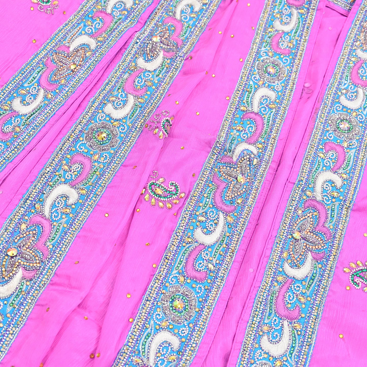 Indian Vintage Heavy Pink Dupatta Pure silk Long Stole Hand Embroidered Hijab Scarves Veil Wrap Zardozi Dabka