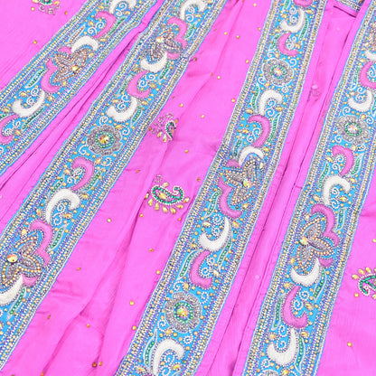 Indian Vintage Heavy Pink Dupatta Pure silk Long Stole Hand Embroidered Hijab Scarves Veil Wrap Zardozi Dabka
