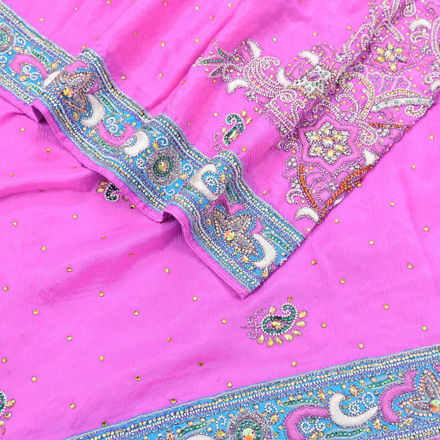Indian Vintage Heavy Pink Dupatta Pure silk Long Stole Hand Embroidered Hijab Scarves Veil Wrap Zardozi Dabka