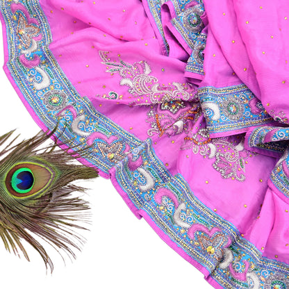 Indian Vintage Heavy Pink Dupatta Pure silk Long Stole Hand Embroidered Hijab Scarves Veil Wrap Zardozi Dabka