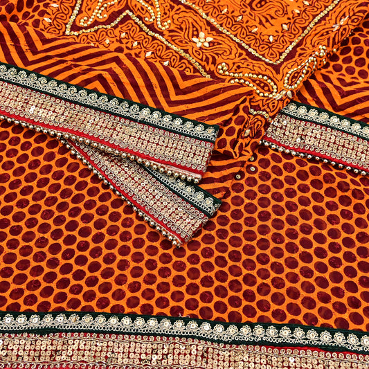 Indian Vintage Heavy Beige Dupatta Georgette Long Stole Embroidered Uttarakhand Pichora Bridal Odni Jhalar Scarves Stole Veil Wrap Sequins