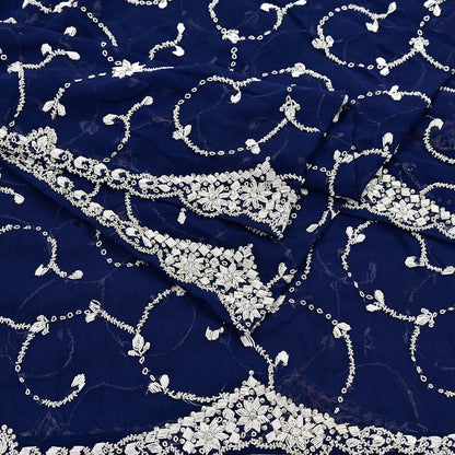 Indian Vintage Heavy Blue Dupatta Georgette Long Stole Hand Embroidered Scarf Zari Zardozi Wedding/ Bridal Veil Hijab