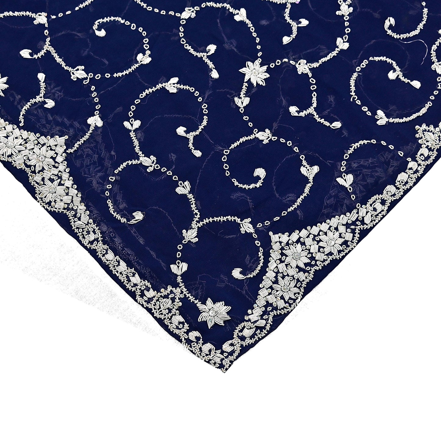 Indian Vintage Heavy Blue Dupatta Georgette Long Stole Hand Embroidered Scarf Zari Zardozi Wedding/ Bridal Veil Hijab
